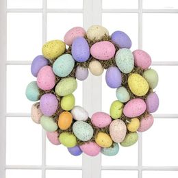 Decorative Flowers Spring Door Wreath Artificial Front With Colorful Eggs 40cm/15.7inch Farmhouse Rustic Flower