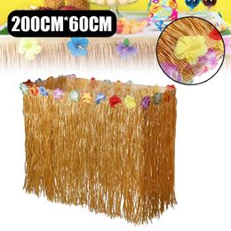 Table Skirt 2M/2.76M Gold Tropical Hawaiian Style Flower Decor Edge Border Bench Grass Cover For Party