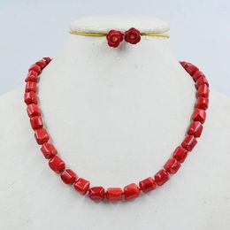 Necklace Earrings Set 10mm Natural Red Coral Earring 18"