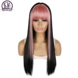 Wigs MSIWIGS Color Bleaching Dyeing Double Temples Synhtetic Cut Bangs Long Straight Hair Wig Hiphop Anime Dance Party Headgear