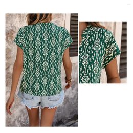 Women's Blouses Women Summer Shirt Ethnic Style Printed Batwing Sleeve Blouse With V-neck Stand Collar Loose Fit Pullover For A