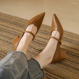 Dress Shoes Women Square Heels Pumps Pointy Toe Shallow Mouth Elegant Comfortable Ladies Office High 34-40 Luxury Designer