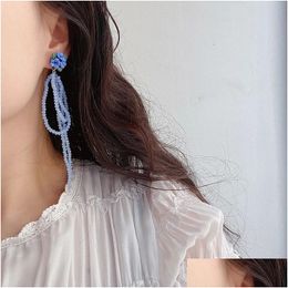 Dangle & Chandelier New Bohemian Ethnic Earrings For Women Flower Blue Crystal Long Tassel Drop Delivery Jewelry Dhgarden Dh9Op