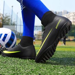 ZHENZU Men Black Turf Soccer Shoes Kids Cleats Football Shoes Training Football Boots High Ankle Sport Sneakers Size 35-45