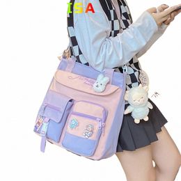 cute Shoulder Tote Girls Bags Kawaii Preppy Trendy Nyl Patchwork School Bookbag for Teenager Fi Student Crossbody Handbag p0ju#