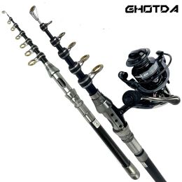 Combo Spinning Fishing Rod Combo 1.5m2.4m Carbon Fiber Fishing Rod and 2000/3000 Spinning Reel Telescopic Fishing Pole Kit Pesca