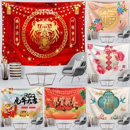 Tapestries Happy Chinese Year Tapestry Living Room Bedroom Decoration Wall Painting Company Annual Meeting Background