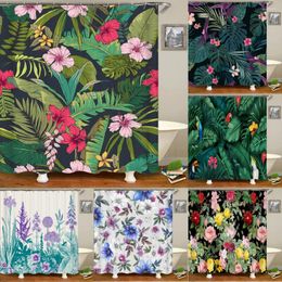 Shower Curtains Waterproof Fabric Curtain Colorful Flowers Pattern Printed With 12 Hooks Multi-size Bath Screen