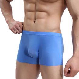 Sexy Men Underwear Boxers Shorts Homme Ice Silk Semi-Transparent Panties Man Solid Breathable Pouch Underpants Cueca Calzoncillo