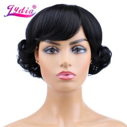 Wigs Lydia Synthetic Curly Natural Black Kanekalon Short Wig For African American Russian Women Heat Resistant Wigs Heat Resistant