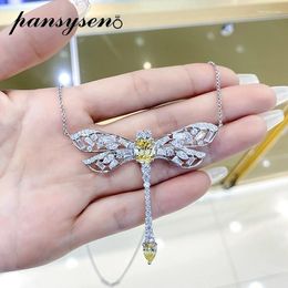 Pendants PANSYSEN Solid 925 Sterling Silver Cute Dragonfly Created Moissanite Citrine Gemstone Pendant Necklaces For Women Wedding Gift