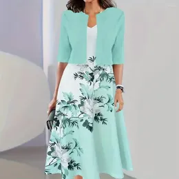 Work Dresses Women Coat Skirt Suit Set Elegant Floral Print Women's For Office Wear A-line V Neck Dress With Spring