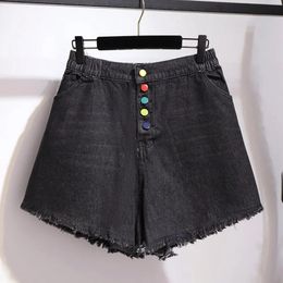 Plus Size 6XL 150KG Summer Women Denim Shorts Vintage High Waist Button Jeans Street Wear Sweet 240322