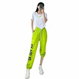 jazz Costume Hip Hop Women Clothing White Tops Short-Sleeve Green Hip Hop Pants for Adult Performance Modern Dancing Clothes h1BE#