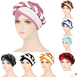 Beanie/Skull Caps New Women Cross Silk Twist Braid Turban Hat Headscarf Cancer Chemo Beanie Cap Hijab Headwear Head Wrap Hai Dhgarden Dhopa