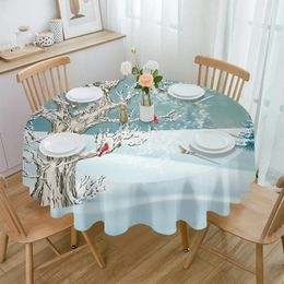 Table Cloth Christmas Winter Snowflake Cardinal Bird Waterproof Tablecloth Decoration Wedding Home Kitchen Dining Room Round