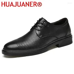 Casual Shoes Men's Dress Breathable Genuine Leather Vintage Formal Flats Men Wedding Hollow Out Lace-up Oxfords