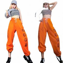 new Dj Jazz Dance Costumes Hip-Hop Dance Clothing Adults Performance Clothes Female Single Sleeved Loose Trousers Outfits SL4544 a2B2#