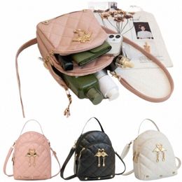 mini Backpack for Women Cute Swan Hanging Embroidery Small Backpack Girls PU Leather Bookbag Ladies Casual Satchel Bags Handbag 33sN#