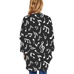 KYKU Music Loose Kimono Women Note Open Stitch Blouse Black Ladies Shawl Harajuku Loose Clothes Gothic Shirts Womens Clothing