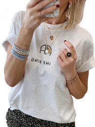 plus sizeLetter Sign Print Tee T-shirt White Cott Summer Tshirt Casual Top Femme Fi Streetwear Tee Shirts O-Neck Pullover Q3wK#