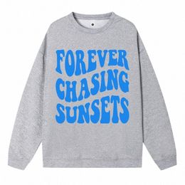 casual Plus Size Women'S Pullovers Forever Chasing Sunsets Letter Pattern Printing Hooded Crewneck Sweatshirts Warm Fleece Tops M5Ge#