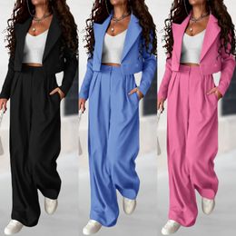 Women Blazer Jackets And Wide Leg Pants Set Solid Colour Business Casual Suit Sets Versatile 2 Piece Female Work Outfits 240329