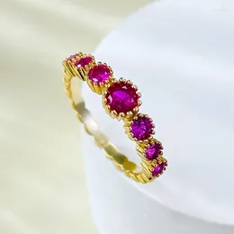 Cluster Rings S925 Silver Ring Red Sapphire Thin Fashionable Personalized Fine Diamonds Cold Wind Instagram Jewelry