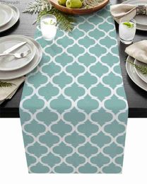 Table Runner Morocco Turquoise Plaid Dining Wedding Decor Anti-stain Rectangular for Country yq240330