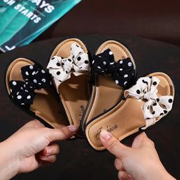 Bow Flats Open Toe Slide Sandals Non-slip Flip Flops Children Home Slippers Kids Girls Summer Cute Beach Slippers Shoes 240318