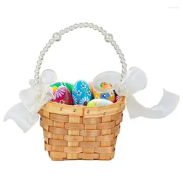 Decorative Flowers Rustic Flower Girl Basket Portable Baskets For Girls Scatter Hand-Woven With Handle