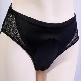 Underpants Men Sissy Sexy Lace Pouch Bulge Panties Hiding Gaff Crossdresser Transgender Shaping Casual Solid Male Briefs Thongs