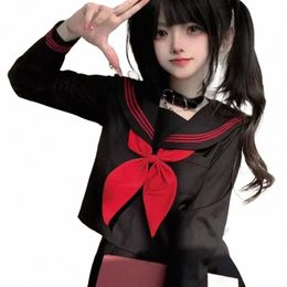 s-2xl Women Suit Sailor Girl Sets Basic Navy Black Costume Japanese School Uniform Carto L660#