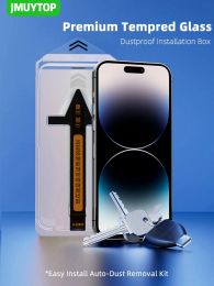 Premium Screen Protector for iPhone 15 14 13 12 11 Pro plus Max Tempered Glass Full Coverage Easy Install Auto-Dust Removal Kit