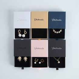 Custom Logo Printed Paper Black Luxury Sliding Jewellery Box Packaging Drawer Jewellery Rings Earrings Necklace Organiser Boxes Case