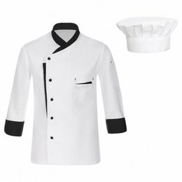 unisex Mens Womens Chef Jacket Lg Sleeve Ctrast Colour Coat Restaurant Kitchen Cooking Apparel Work Wear Uniform with Hat 39tS#