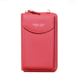Shoulder Bags Women Wallet Mobile Phone Solid Colour Leather Card Holders Wallets Handbag Pockets Messenger Strap Bag For Girls