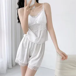 Home Clothing Summer Female Pyjamas Set Sleepwear Sexy Lace Trim Nightwear Shorts Pijamas Suit Loose Casual Satin Clothes Lounge Wear