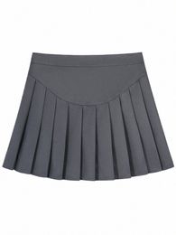gibsie Plus Size Women High Waist Pleated Skirt Kawaii Casual School Korean A-Line Skirt Grey Black Mini Skirts for Girls P8oe#