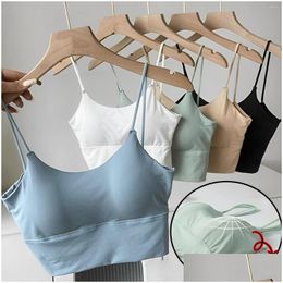 Camisoles Tanks Women Crop Tops Y Solid Camisole Ice Silk Tube Top Seamless Sports Tank Wireless Underwear Padded Bra Bralette Drop De Dh65C