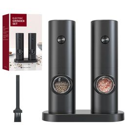 Electric Automatic Salt and Pepper Grinder Set Rechargeable With USB Gravity Spice Mill Adjustable Spices Kitchen tools 240328