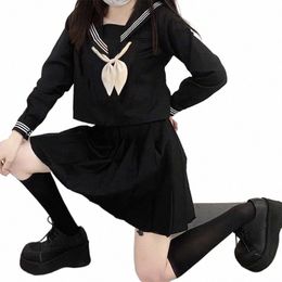 women Sexy Black JK Suit Japanese School Uniforms Style S-3xl Student Girls Navy Costume Sailor Blouse Pleated Skirt Set h1hK#