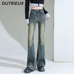 Women's Jeans Flared Spring Autumn 2024 High Street Style Wide Leg Retro Long Pants Femme Fashion Denim Trousers For Ladies