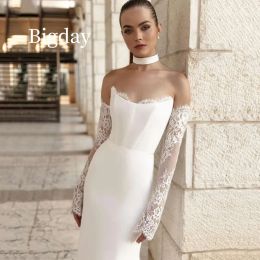Elegant Sweetheart Mermaid Wedding Dresses Women 2024 Lace Open Back Long Sleeve Satin Bridal Gown Sweep Train Vestidos De Novia