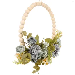Decorative Flowers Home Decor Faux Wood Bead Garland Spring Wreath Pendant Manual Door For Wall Artificial Wedding Wooden