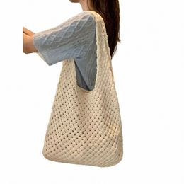 hand-woven Knit purse Vintage Tote bags Women Shoulder bag wool shop bag 01-SB-zzstbz J6D2#