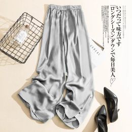 Korean style High Waist Acetate Wide Leg Pants Women's silk Trousers Acetate satin pants ankle-length women summer trousers