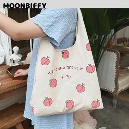 Evening Bags Large Capacity Handbag Peach Print Shoulder Bag Japanese Cute Students Class School Women Shopping