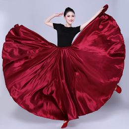 Woman 360 Degree Satin Skirt Belly Dance Female Long Skirts Dancer Practice Wear Assorted Dance Skirt 100cm 110cm 115cm 120cm