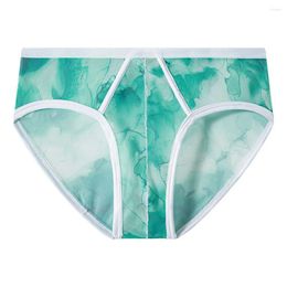 Underpants Sexy Men Mesh Ultra-thin Silk Soft Printed Low Waist Transparent Shorts Underwear Panties Breathable Quick Drying Mens Briefs